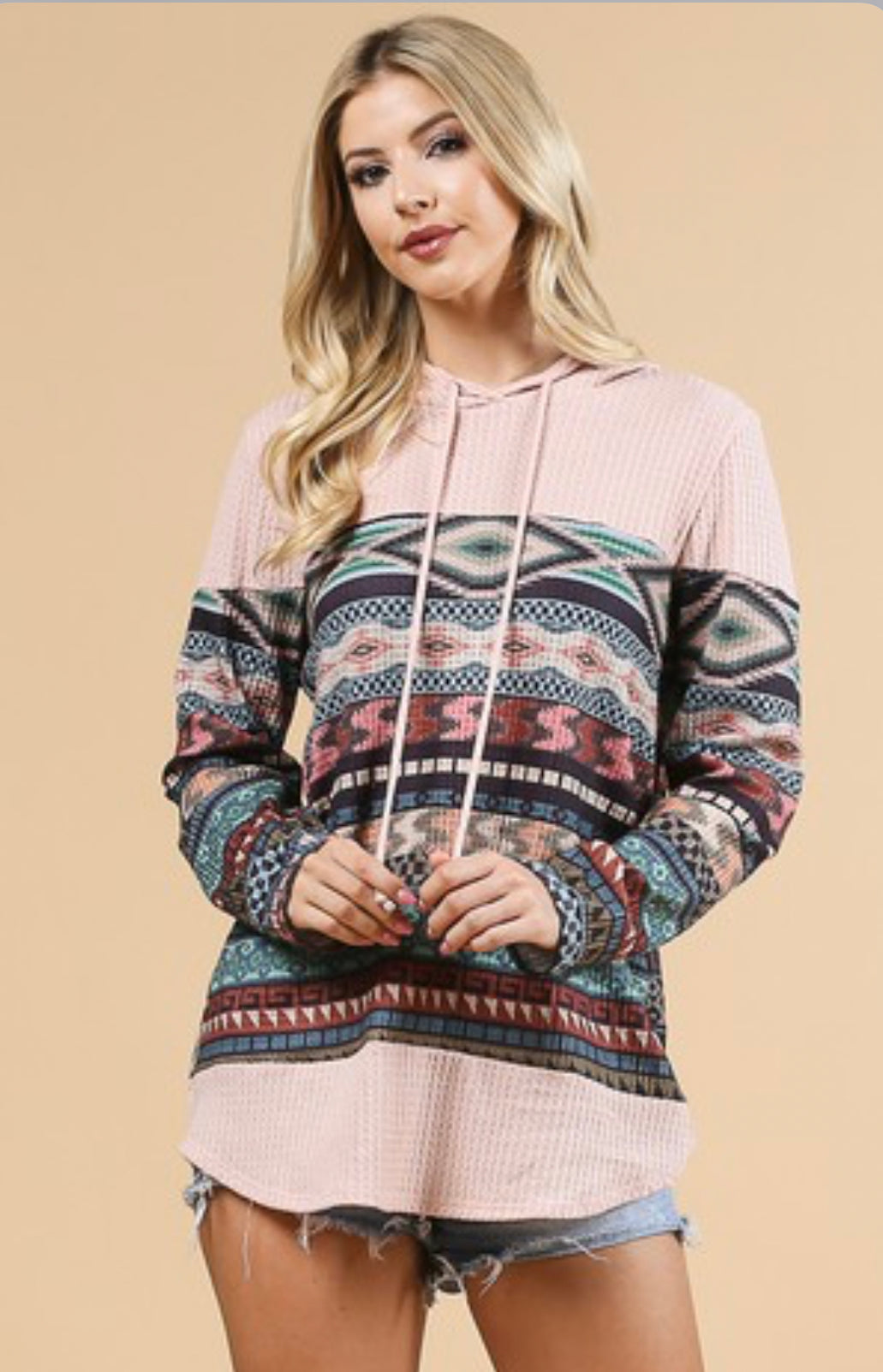 Aztec Print Waffle Light Weight Hoodie