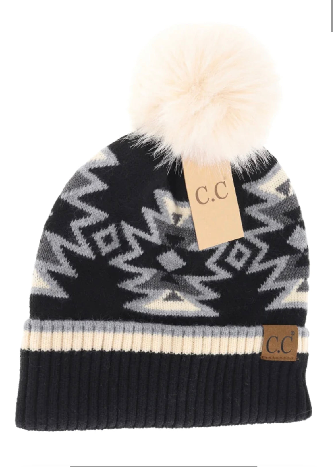 Southwestern Faux Fur Pom C.C. Beanie