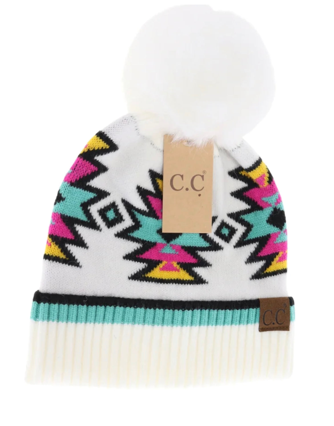 Southwestern Faux Fur Pom C.C. Beanie