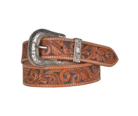 Floral Demure Hand-Tooled Leather Belt