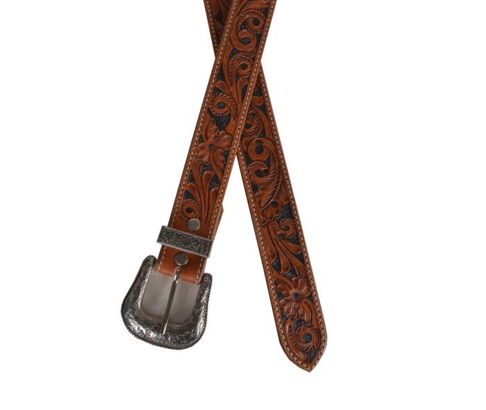 Floral Demure Hand-Tooled Leather Belt