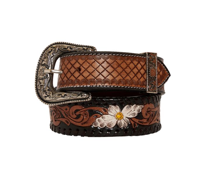 Checkered brown Hand-Tooled Leather Belt