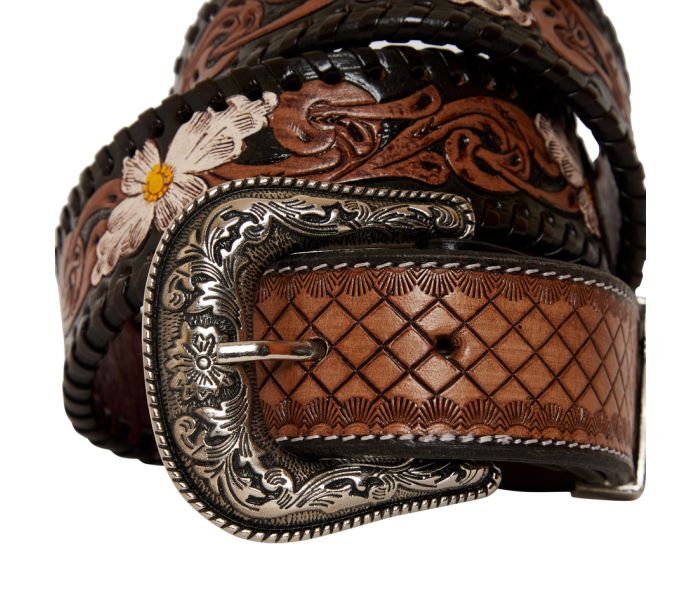 Checkered brown Hand-Tooled Leather Belt