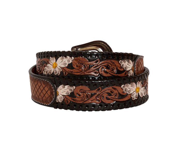 Checkered brown Hand-Tooled Leather Belt