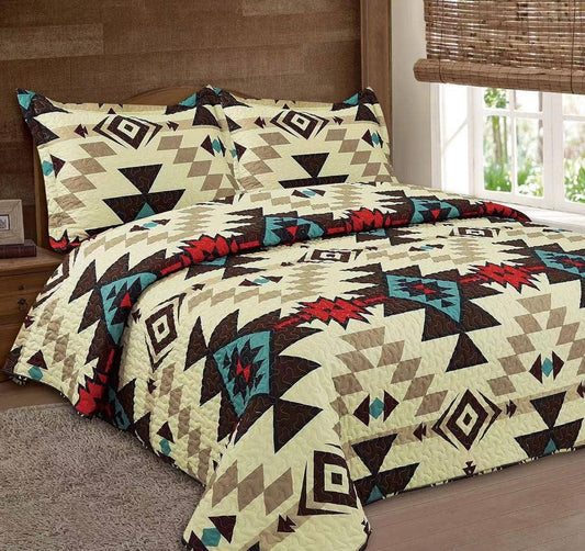 Cream Navajo 3pc Bedspread Quilt